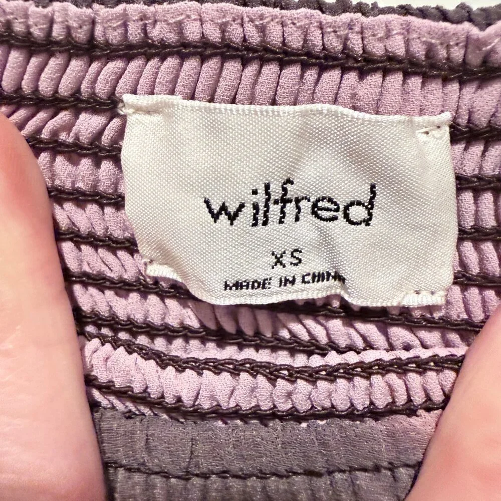Wilfred Aritzia Tempest Smocked Mini Dress Mauve Abstract Print XS
